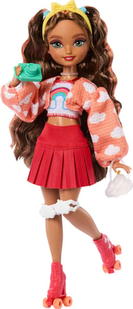 Barbie Rüya Arkadaşlar bebek ve aksesuarları, eklemleri bükülebilen, kahverengi saçlı, Patenci Teres