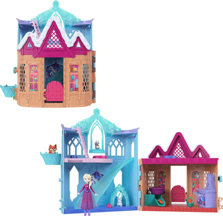 Mattel Disney Karlar Ülkesi minik Elsa bebek oyun seti ve 10 oyun alanı, 3 hayvan dost, 8 aksesuar, birleştirilebilir hikaye alanları, JFG28