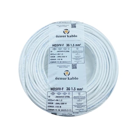 ÖZNUR Marka%100 Bakır 3X1.5 mm TTR Elektrik Kablosu (BEYAZ, 10 METRE)