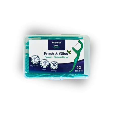 StopEver Fresh Kürdanlı Diş İpi (50 Adet) | Nane Aromalı | Diş Arası Temizliği, Ağız Hijyeni ve Günlük Kullanım için İdeal | Plastik Kutulu ve Taşıma Kılıflı Hediyeli