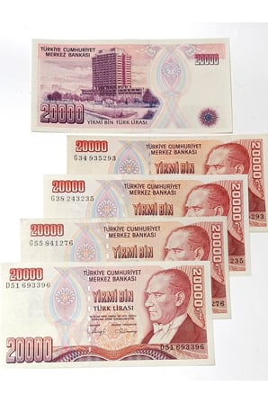 7. Emisyon 20.000 Türk Lirasi Hobi Eski Para. Kağıt Para. Para Koleksiyonu.