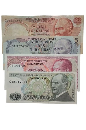 6. Emisyon 7. Emisyon 4 Adet Eski Kağıt Para. Para Koleksiyonu.