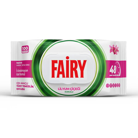 Fairy Çok Amaçlı Yüzey Temizlik Havlusu 100 Yaprak | Lilyum Çiçeği | Beyaz Sirke  Karbonat | 48 Saat Temizlik Etkili | İz Bırakmayan Formül