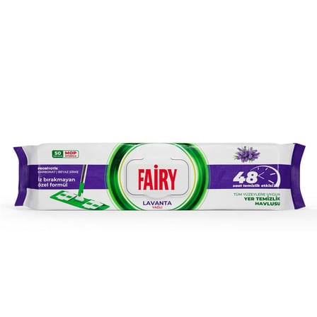 Fairy Çok Amaçlı Mop Uyumlu Yer Temizlik Havlusu 50 Yaprak | Lavanta Yağlı | Beyaz Sirke  Karbonat | 48 Saat Temizlik Etkili | İz Bırakmayan Formül