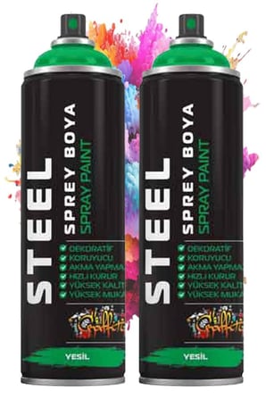Yeşil Sprey 200 ml 2 Adet Hızlı Kuruyan Profesyonel Plastik Demir Metal Cam Porselen Duvar Renkli