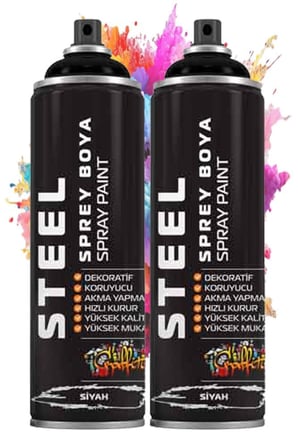 Siyah Sprey 200 ml 2 Adet Hızlı Kuruyan Profesyonel Plastik Demir Metal Cam Porselen Duvar Renkli