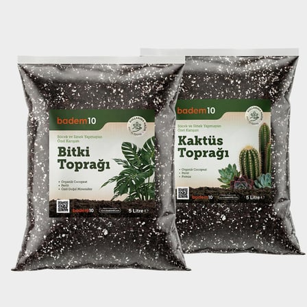 İkili Bitki Bakım Seti 1 Adet 5 Litre Kaktüs Toprağı + 1 Adet 5 Litre Bitki Toprağı Toprak