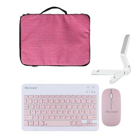 Microcase iPad A16 11. Jenerasyon 2025 Tablet Uyumlu Tablet Çanta+Türkçe Bluetooth Klavye +Mouse+ Standı - Pembe AL8127