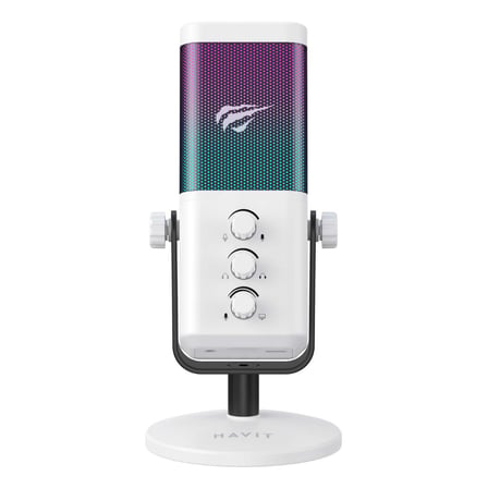 Havit GK65 RGB Profesyonel Yayıncı Mikrofonu 192kHz 24Bit Hi-Fi Dahili Ses Kartlı (Beyaz)