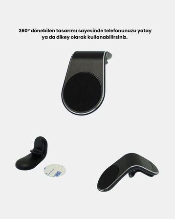 Araç İçi Manyetik Telefon Tutucu Güçlü Klipsli ve 360 Derece Ayarlanabilir