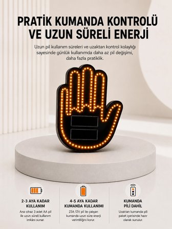 Pilli Led Işık Araç Camı İçin Uzaktan Kumandalı El Simgesi