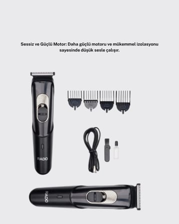 Sessiz Motorlu, Kablosuz Kullanımlı Şarjlı Saç ve Sakal Kesme Makinesi – Taraklı Set