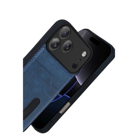 Apple İphone 17 Pro Max Sara Kartvizitli Deri Kılıf - Lacivert