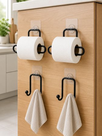Duvara Yapışkanlı Rulo Kağıtlık ve Havlu Askılığı 2’şer Adet 4’lü Set