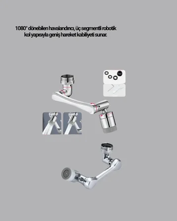 ° Dönebilen Musluk Başlığı Robotik Kol Havalandırıcı Çok Yönlü Su Yönlendirme