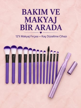 Kaş Düzeltme Cihazı ve 12 Parça Makyaj Fırçası Seti Yüz Göz Makyajı ve Kaş Bakım Seti
