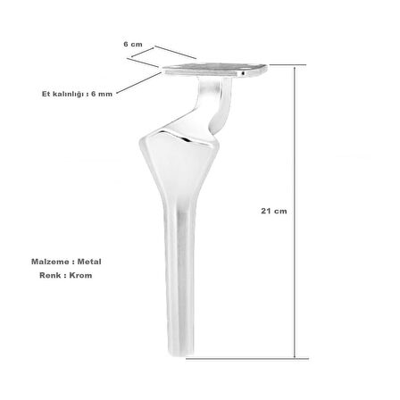 Elmas Lüx Metal Ayak 21 cm Krom Mobilya Koltuk Ayağı