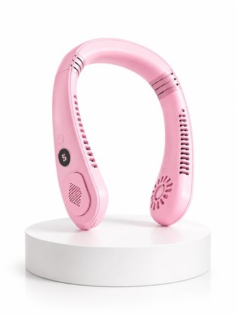 Pembe Taşınabilir Boyun Fanı Ergonomik Tasarım Çok Kademeli Hava Akışı