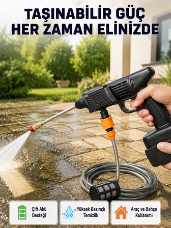 21V Akülü Basınçlı Yıkama Makinesi Çift Akülü ve Hızlı Şarj Özellikli