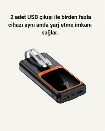 20000 mAh Taşınabilir Powerbank | Çok Kablolu, Hızlı Şarj Destekli (22.5W)