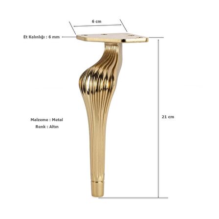 4 Adet Ottoman Lüx Metal Ayak 21 cm Altın Mobilya Koltuk Ayağı