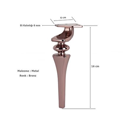 4 Adet Sintra Lüx Metal Ayak 16 cm Bronz Mobilya Koltuk Ayağı