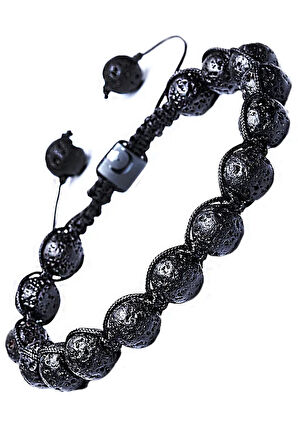 Sertifikalı Siyah Renk Doğal Volkanik Yanardağ Tüfü Lav Taşı Bileklik