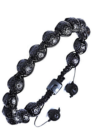 Sertifikalı Siyah Renk Doğal Volkanik Yanardağ Tüfü Lav Taşı Bileklik