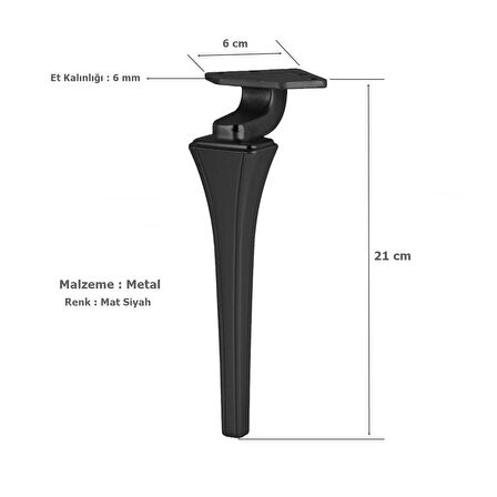 Venüs Lüx Metal Ayak 21 cm Mat Siyah Mobilya Koltuk Ayağı 