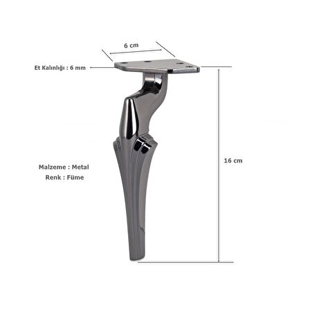 Zeus Lüx Metal Ayak 16 cm Füme Mobilya Koltuk Ayağı