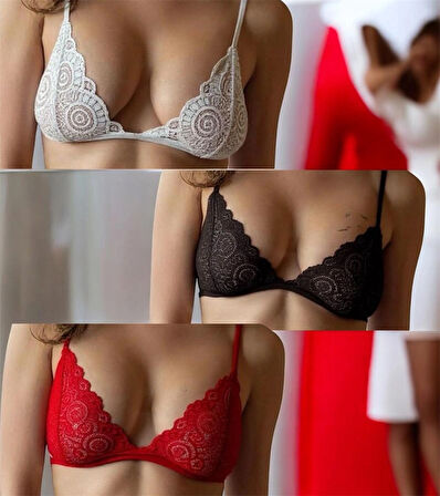 Romantik Serisi Dantelli Bralet Sütyen 3lü Set Büyük Bedenli