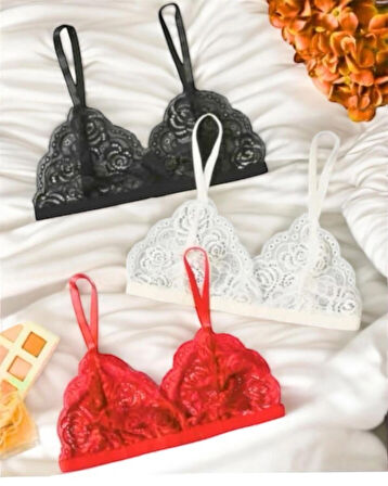 Romantik Serisi Dantelli Bralet Sütyen 3lü Set Büyük Bedenli