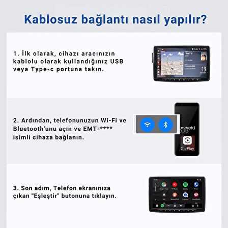 Embatech Araç Içi 2in1 Android Ve Apple Cihazlar Için Kablosuz CarPlay Ve Android Auto Adaptörü (EMT-001)