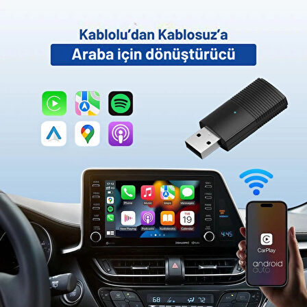 Embatech Araç Içi 2in1 Android ve Apple Cihazlar Için Kablosuz Android Auto ve Carplay Adaptörü (EMT-003)