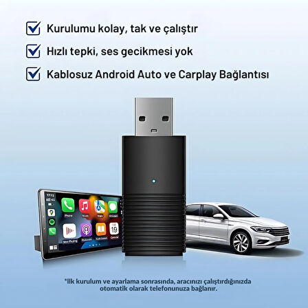 Embatech Araç Içi 2in1 Android ve Apple Cihazlar Için Kablosuz Android Auto ve Carplay Adaptörü (EMT-003)