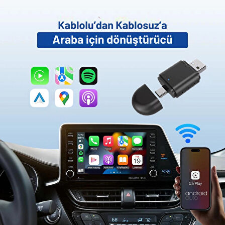 Embatech Araç Içi 2in1 Android ve Apple Cihazlar Için Kablosuz Android Auto ve Carplay Adaptörü