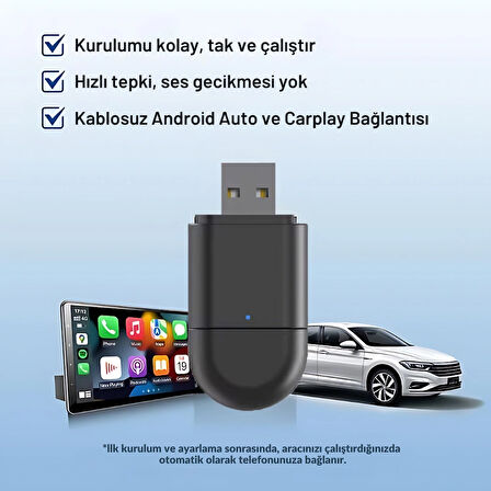 Embatech Araç Içi 2in1 Android ve Apple Cihazlar Için Kablosuz Android Auto ve Carplay Adaptörü