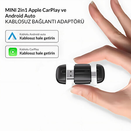 Embatech Araç Içi 2in1 Android ve Apple Cihazlar Için Kablosuz Android Auto ve Carplay Adaptörü (EMT-006)