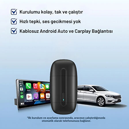 Embatech Araç Içi 2in1 Android ve Apple Cihazlar Için Kablosuz Android Auto ve Carplay Adaptörü (EMT-006)