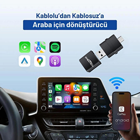 Embatech Araç Içi 2in1 Android ve Apple Cihazlar Için Kablosuz Android Auto ve Carplay Adaptörü (EMT-006)
