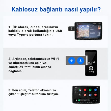 Embatech Araç Içi 2in1 Android ve Apple Cihazlar Için Kablosuz Android Auto ve Carplay Adaptörü (EMT-006N)