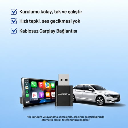Embatech Araç Içi 2in1 Android ve Apple Cihazlar Için Kablosuz Android Auto ve Carplay Adaptörü (EMT-006N)