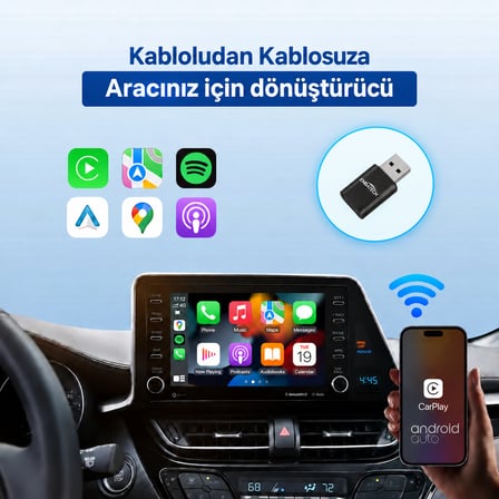 Embatech Araç Içi 2in1 Android ve Apple Cihazlar Için Kablosuz Android Auto ve Carplay Adaptörü (EMT-006N)