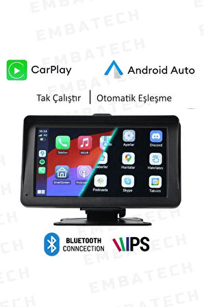 Embatech 7 İnç Tak Çalıştır Kablosuz Carplay Ve Android Auto Oto Multimedya Araç Ekran