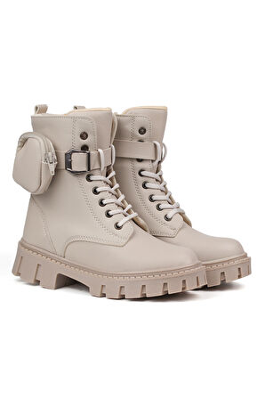 Kadın Bej Postal Bot – Cüzdanlı Kalın Taban Fermuarlı Bağcıklı Tokalı Rahat Günlük Şık ve Dayanıklı