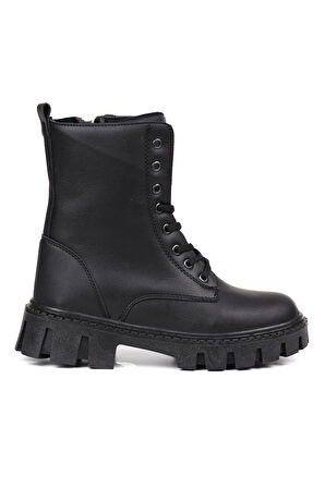 Kadın Siyah Postal Bot – Kalın Taban Fermuarlı Bağcıklı Rahat Günlük Şık ve Dayanıklı