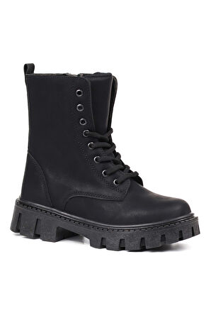 Kadın Siyah Nubuk Postal Bot – Kalın Taban Fermuarlı Bağcıklı Rahat Günlük Şık ve Dayanıklı