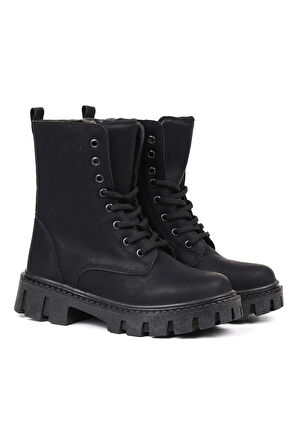 Kadın Siyah Nubuk Postal Bot – Kalın Taban Fermuarlı Bağcıklı Rahat Günlük Şık ve Dayanıklı