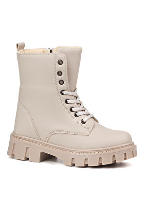 Kadın Bej Postal Bot – Kalın Taban Fermuarlı Bağcıklı Rahat Günlük Şık ve Dayanıklı