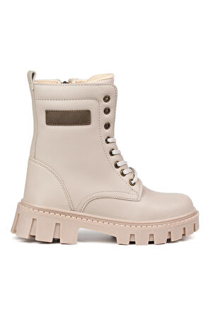 Kadın Bej Postal Bot – Kalın Taban Fermuarlı Bağcıklı Rahat Günlük Şık ve Dayanıklı